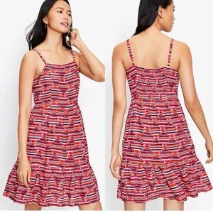 LOFT Red Pink Striped Spaghetti-Strap Mini Dress